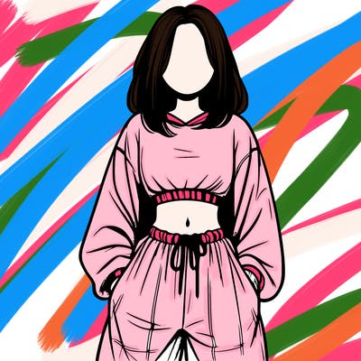 realistic girl faceless with baggy pants and a crop top