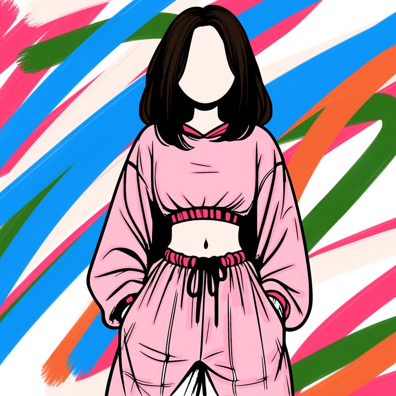 realistic girl faceless with baggy pants and a crop top