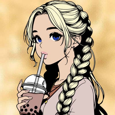 realistic girl with braided hair drinking boba