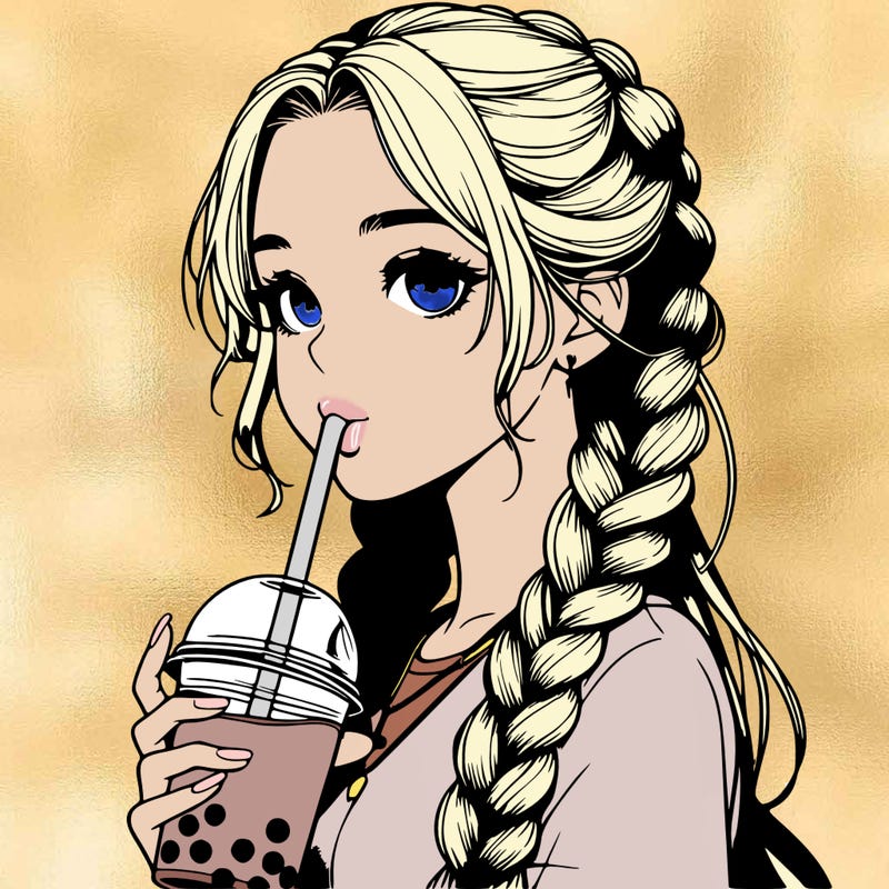 realistic girl with braided hair drinking boba