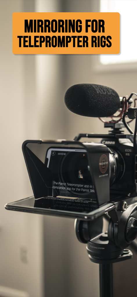 Teleprompter Pro X For Video - A professional camera rig showing the Teleprompter Pro X mirroring feature for glass teleprompters