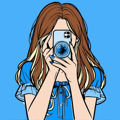 a realistic girl holding her phone taking pictures