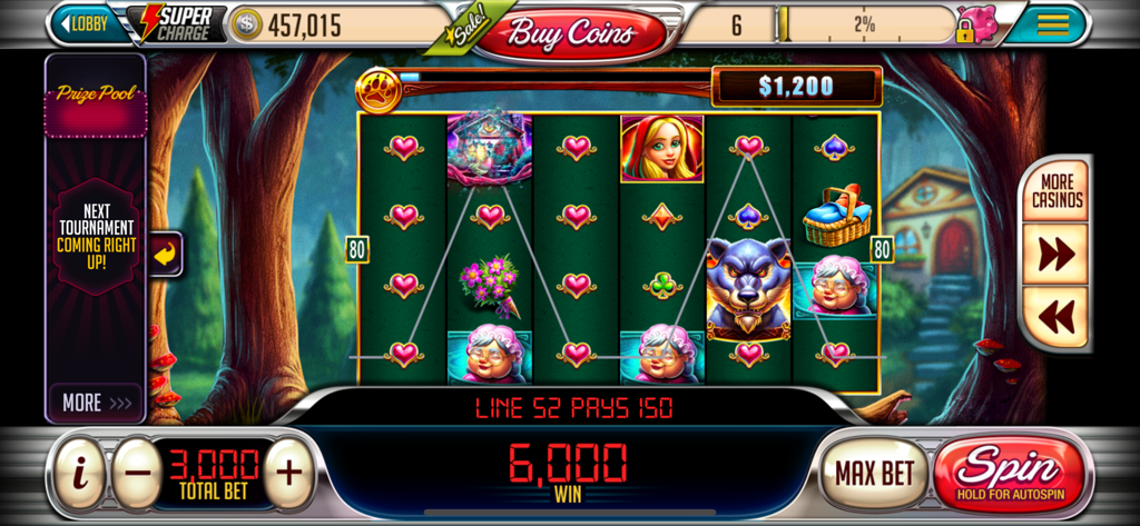 Vegas Downtown Slots & Words - Vegas Downtown Slots and Words app interface showing a slot machine win on a forest themed reel