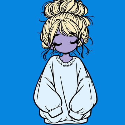 girl with baggy sweatshirt and messy bun