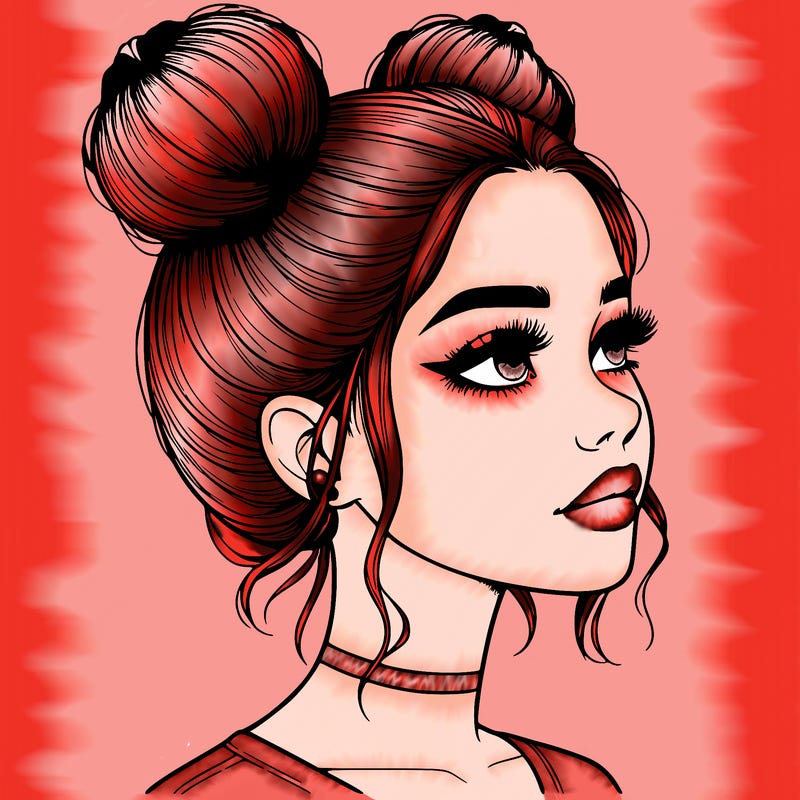 realistic girl with buns on the top of her head
