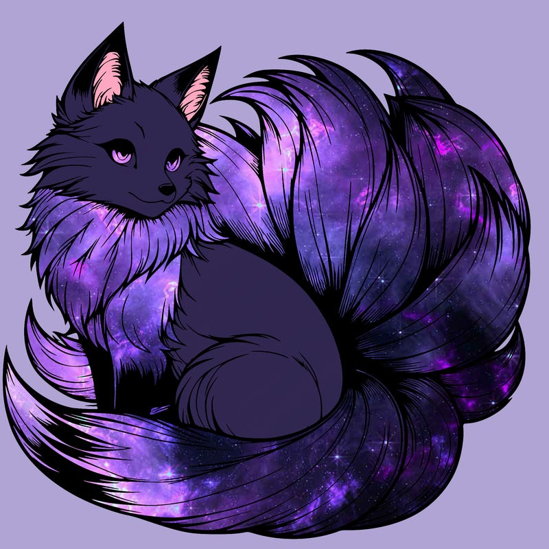 realistic detailed 9 tailed anime fox