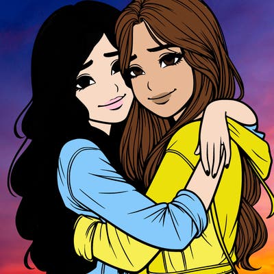 realistic girls hugging