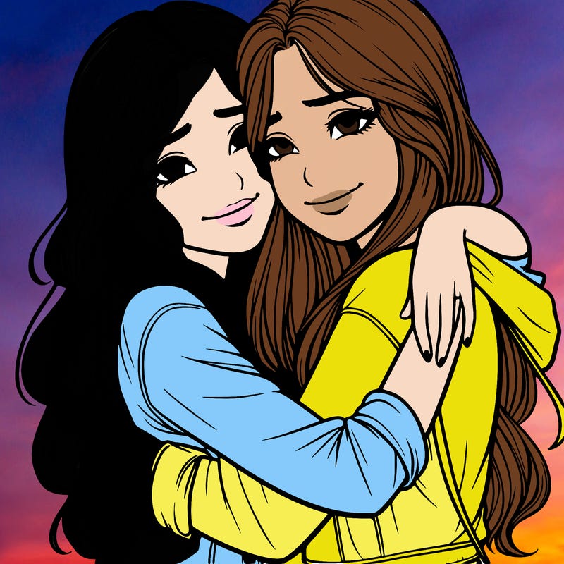 realistic girls hugging