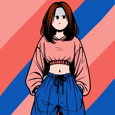 realistic girl faceless with baggy pants and a crop top