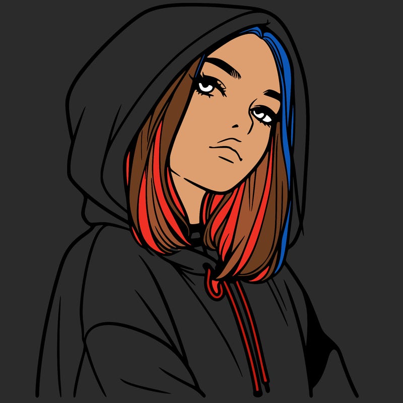 a realistic girl in a hoodie