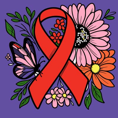 cancer awareness symbol with flowers and butterflies