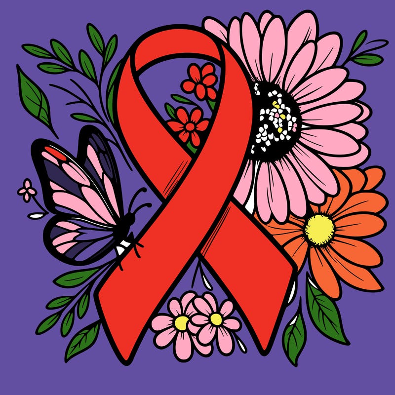 cancer awareness symbol with flowers and butterflies