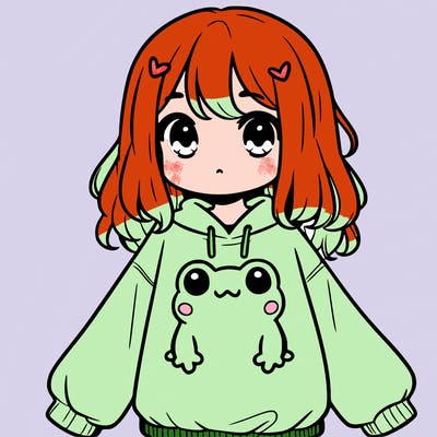 girl wearing frogging sweatshirt