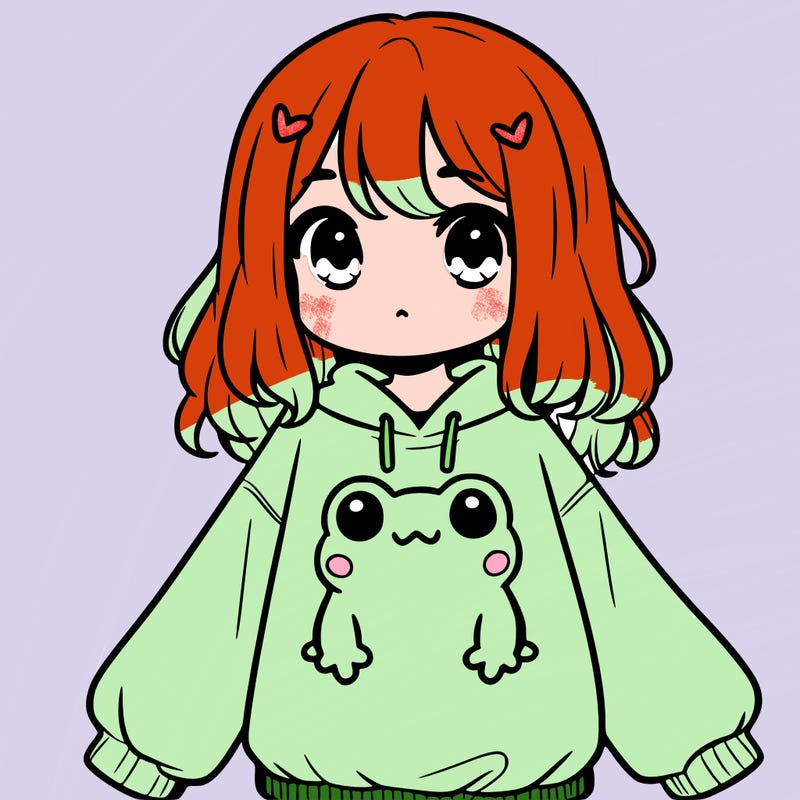 girl wearing frogging sweatshirt