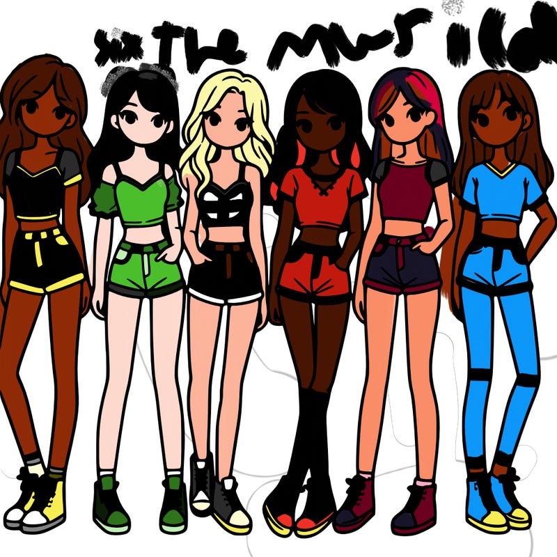 a group of girls wearing crop tops and shorts