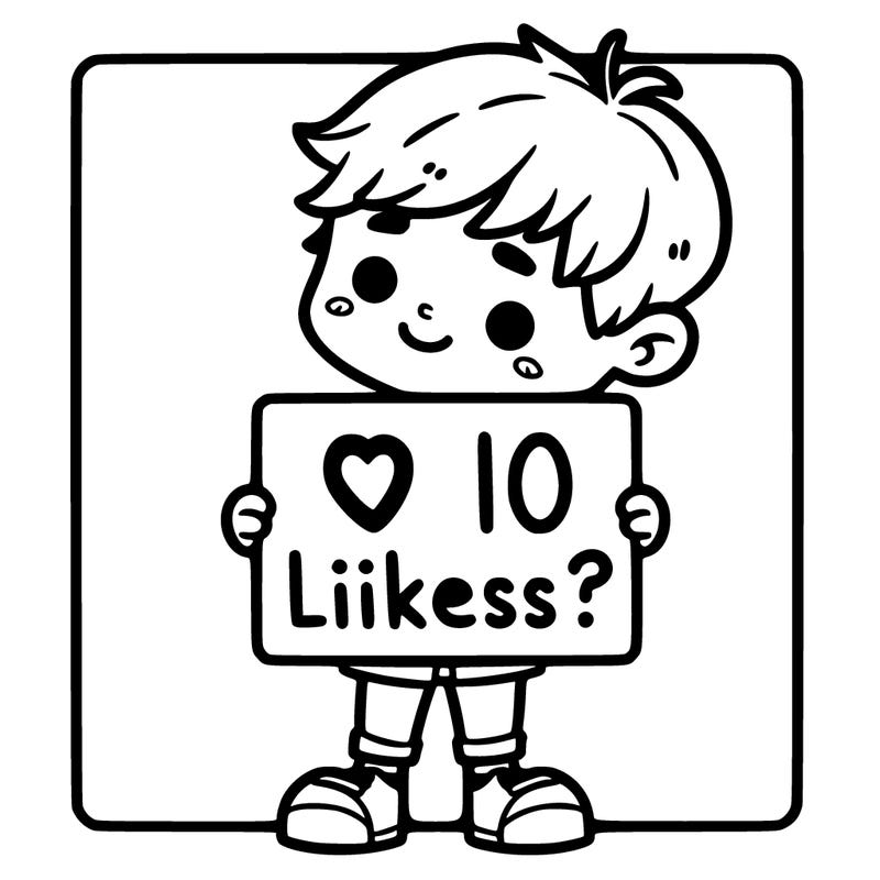 little boy holding a sign that says 10 likes?