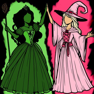 detailed realistic split of a princess and a witch