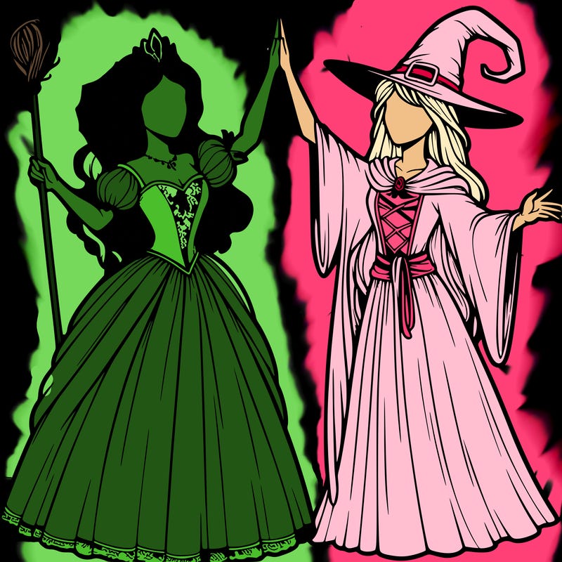 detailed realistic split of a princess and a witch