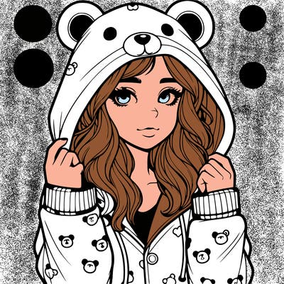 realistic girl in a animal pjs hoodie