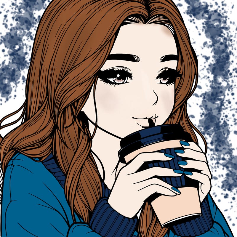 realistic girl drinking coffee