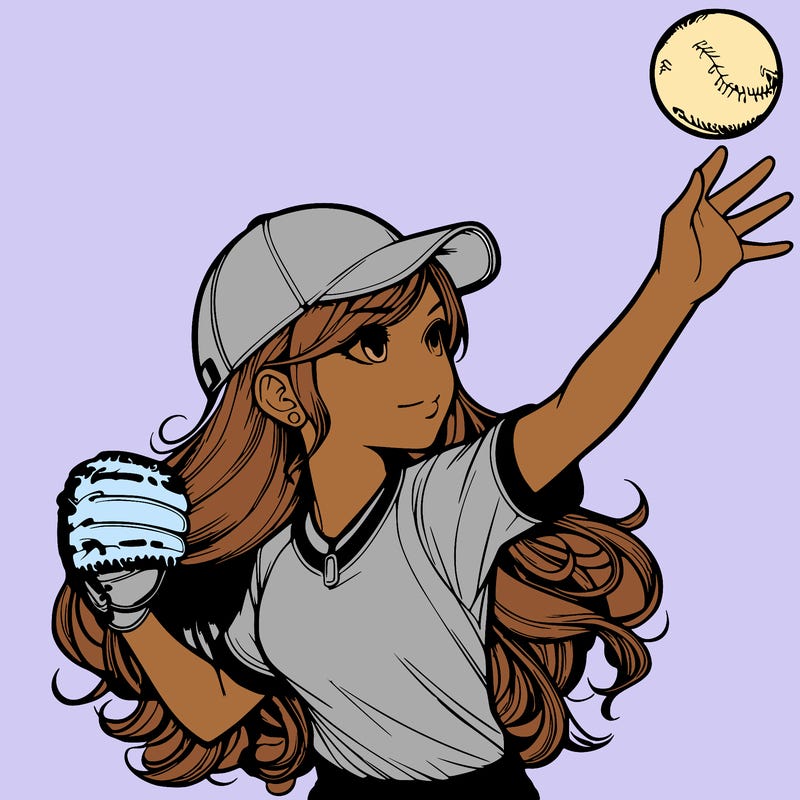 realistic girl throwing a  ' softball