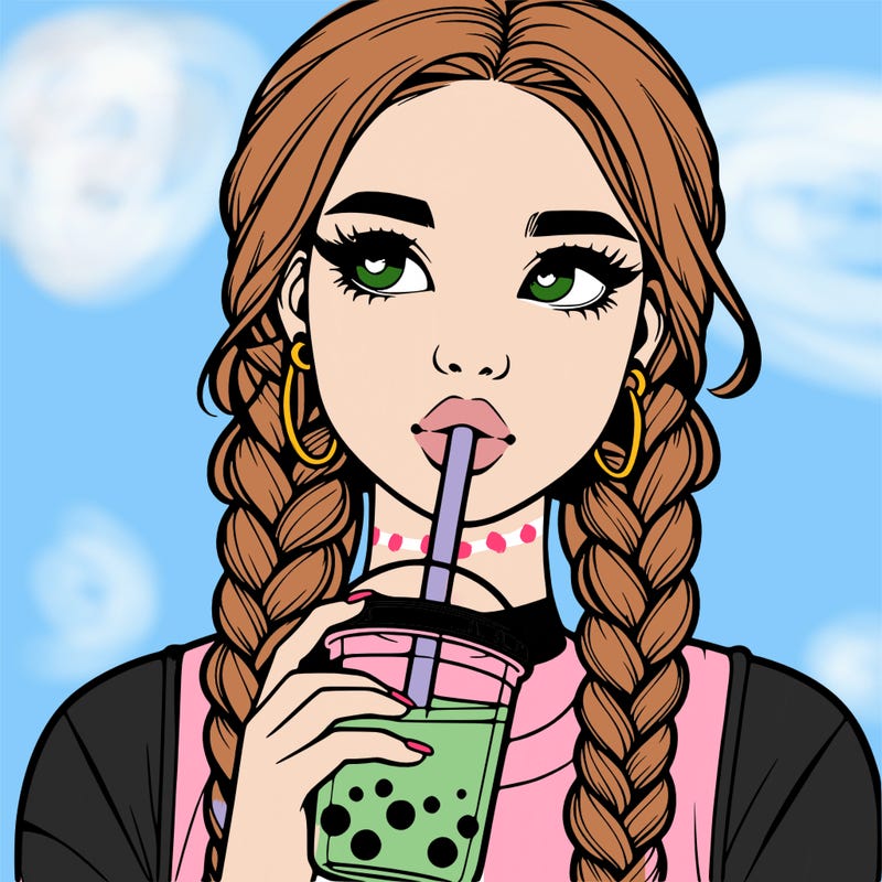 realistic girl with braided hair drinking boba
