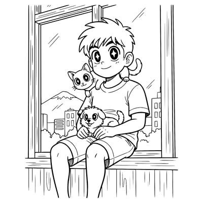 a boy who is sitting on the windowsill