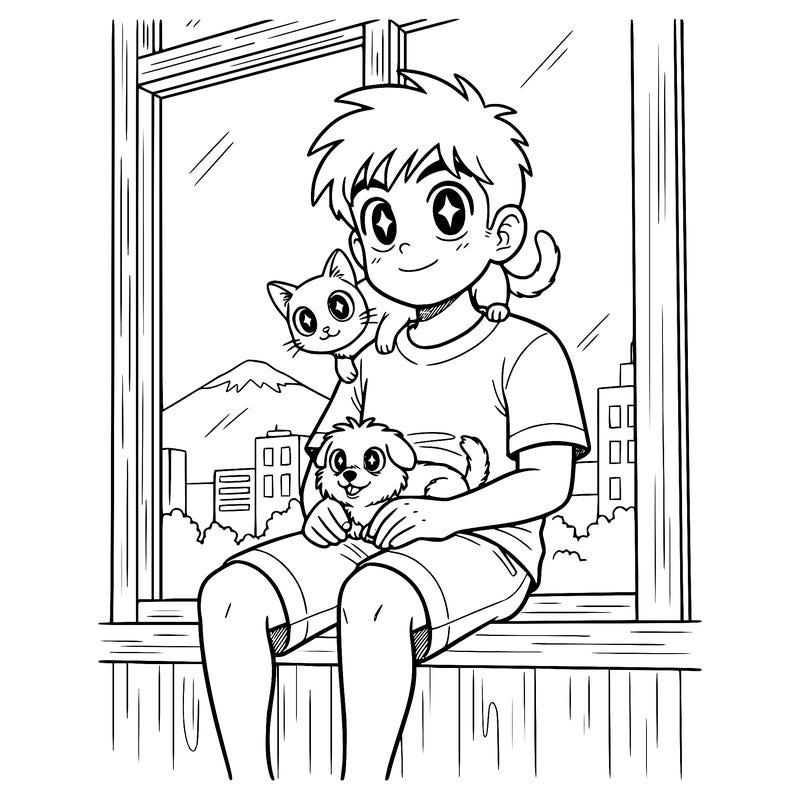 a boy who is sitting on the windowsill