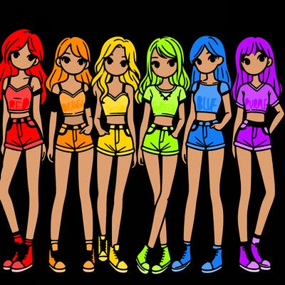 a group of girls wearing crop tops and shorts