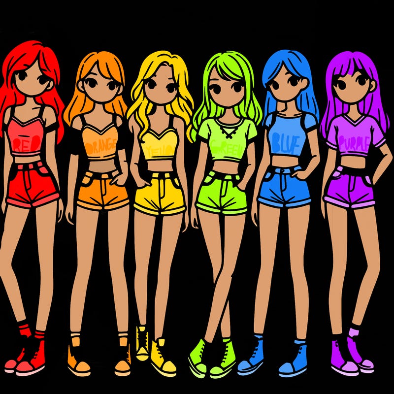a group of girls wearing crop tops and shorts
