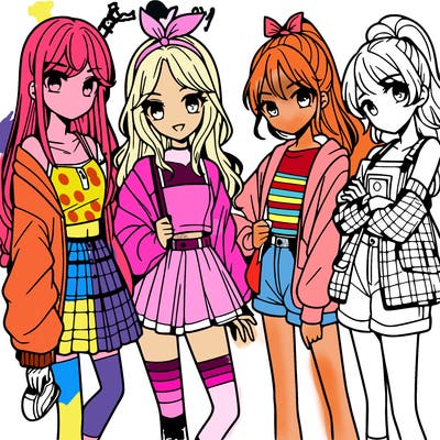 teen manga girls group of 4