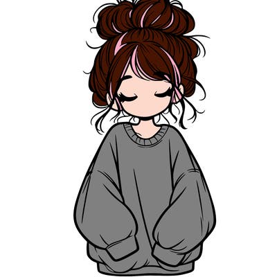 girl with baggy sweatshirt and messy bun