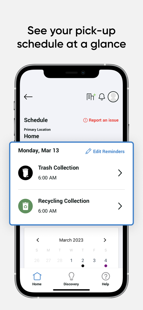 Recycle Coach - Recycle Coach app screen showing a daily schedule for trash and recycling collection