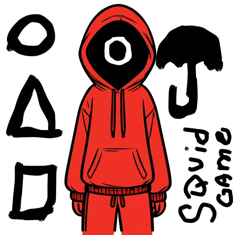 faceless girl in a tracksuit with a hood on and no hair