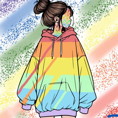 realistic girl with a oversized sweatshirt on and a bun
