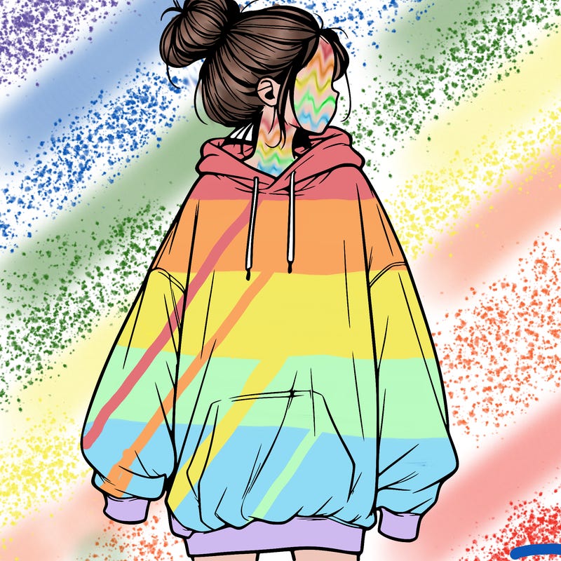 realistic girl with a oversized sweatshirt on and a bun