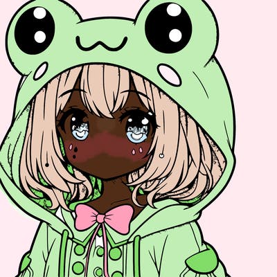 cute anime girl in frog hoodie