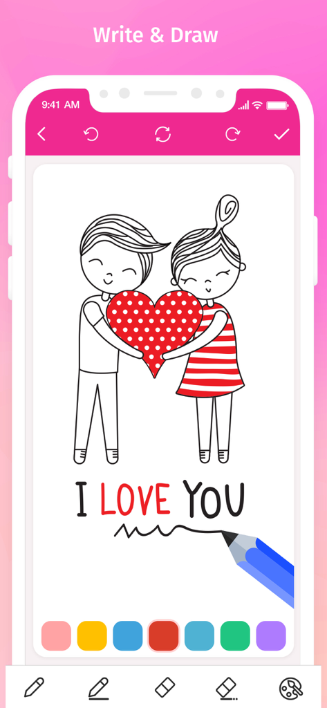 Secret Diary With Lock - Drawing and sketching interface in the Secret Diary With Lock app showing a romantic heart illustration