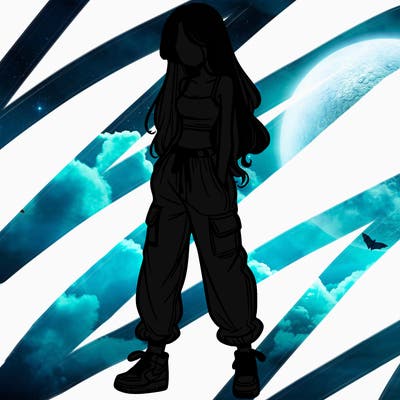 girl in baggy pants crop top and long hair