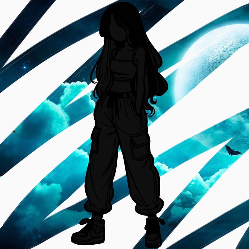 girl in baggy pants crop top and long hair