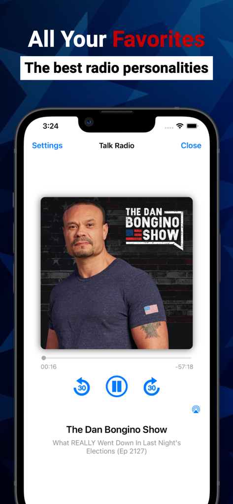 Conservative Talk Radio - Conservative Talk Radio app in riproduzione del Dan Bongino Show.