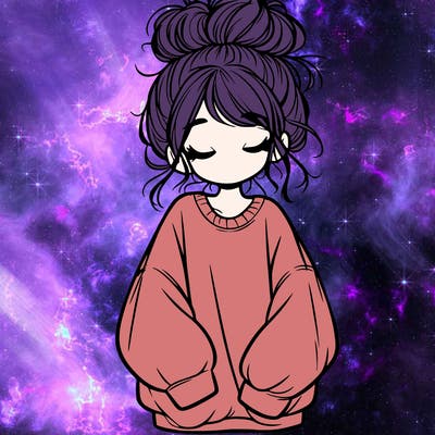 girl with baggy sweatshirt and messy bun