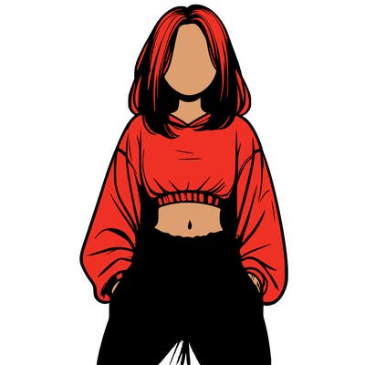 realistic girl faceless with baggy pants and a crop top