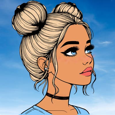 realistic girl with buns on the top of her head