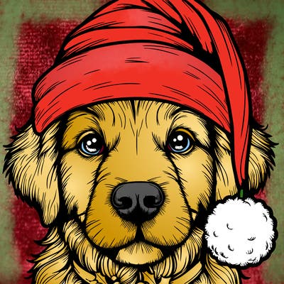 realistic dog with a christmas hat