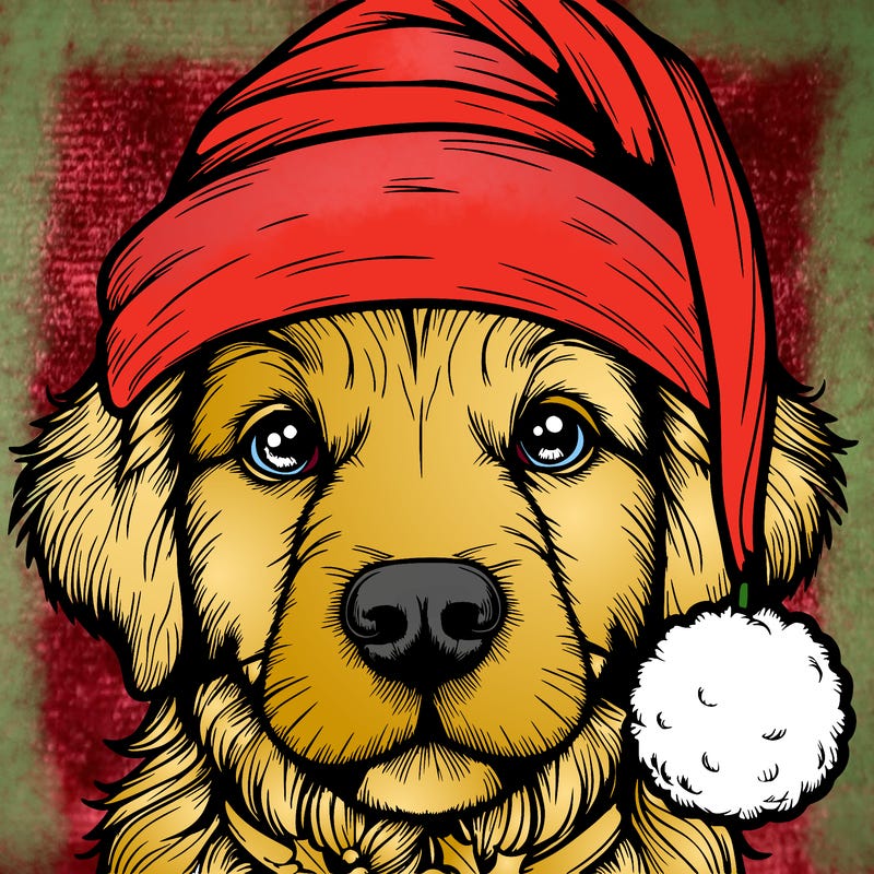 realistic dog with a christmas hat