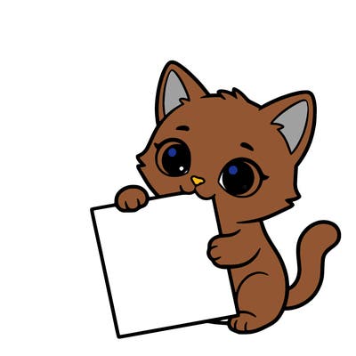 a small cat with a blank sheet of paper in its hand. the cat is sooooooo cute!