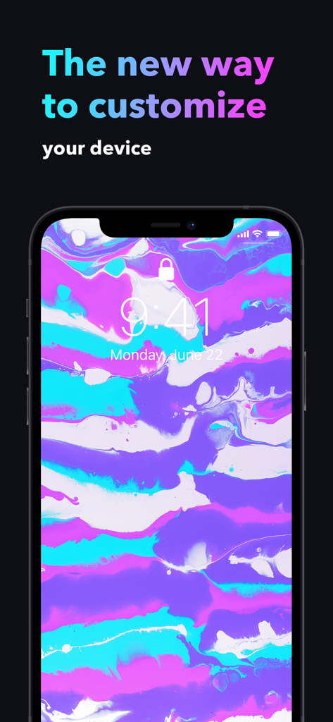 Live Wallpaper: 4k & Animated - iPhone lock screen displaying a vibrant abstract purple and blue live wallpaper