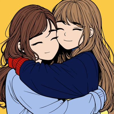 realistic two girls hugging