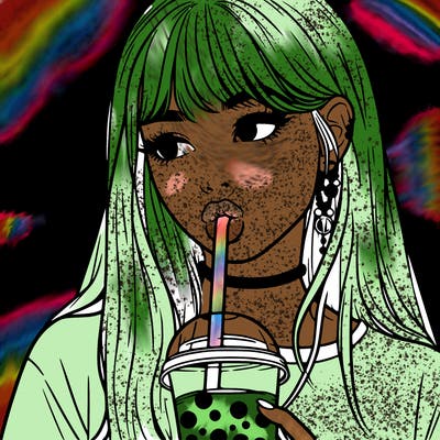 aesthetic realistic girl drinking boba